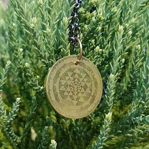 Sri Yantra Brass Pendant with Chain Sacred Geometry image 1