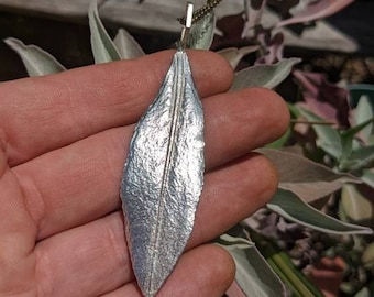 White Sage Leaf Hexagon Pendant in Recycled 925 Silver with your choice of Silver or Bronze chain - California Nature Jewelry