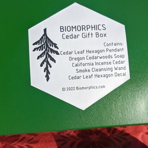 Cedar Gift Box Includes Cast Cedar Leaf Pendant, Oregon Cedarwoods Soap, Cedar Smoke Cleansing Wand, and Cedar Leaf Hexagon Decal image 3