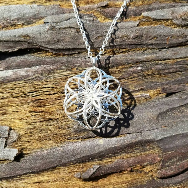 3D Seed Of Life Sacred Geometry Necklace in Recycled Sterling Silver - 3D Printed / Lost Wax Cast Jewelry