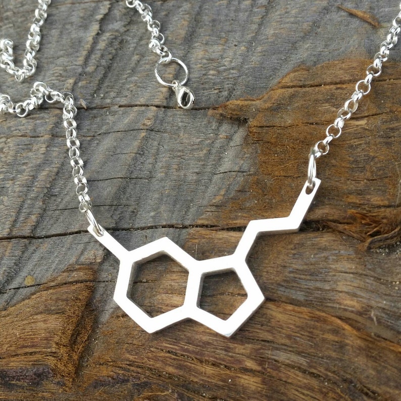 Serotonin Molecule Sterling Silver Neurotransmitter Necklace image 3