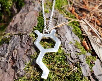 Dopamine Molecule Cast Recycled Sterling Silver Science Jewelry with Chain