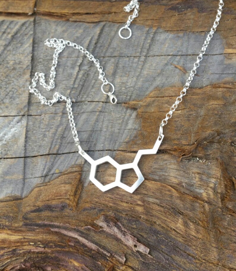 Serotonin Molecule Sterling Silver Neurotransmitter Necklace image 2