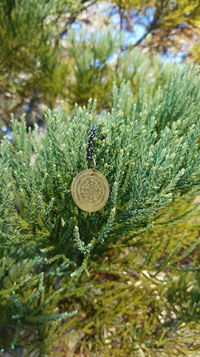 Sri Yantra Brass Pendant with Chain Sacred Geometry image 1