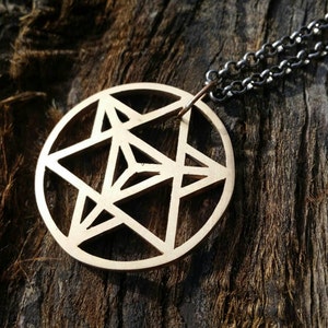 Star Tetrahedron Bronze Pendant with Chain Sacred Geometry image 2