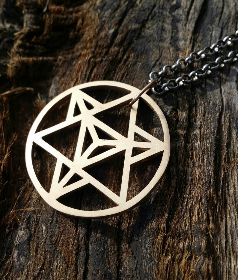 Star Tetrahedron Bronze Pendant with Chain Sacred Geometry image 2