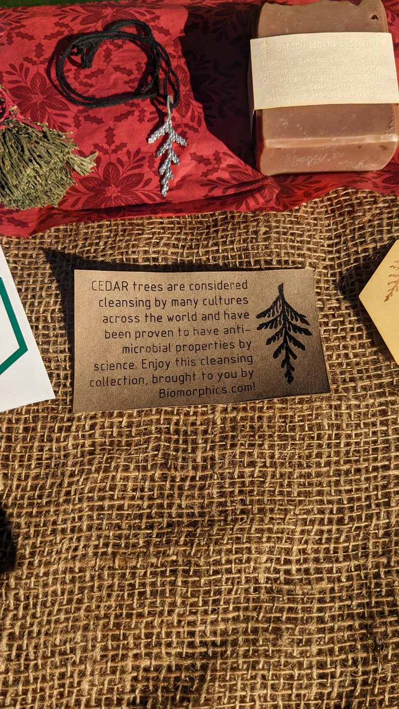 Cedar Gift Box Includes Cast Cedar Leaf Pendant, Oregon Cedarwoods Soap, Cedar Smoke Cleansing Wand, and Cedar Leaf Hexagon Decal image 5