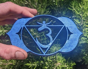 Ajña Chakra - 3rd Eye Symbol Laser Cut Wood Art with Iridescent Indigo Finish