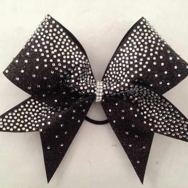 Rhinestone Vertical Waterfall- Texas cheer bow- In black "super glitter"