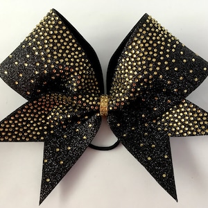Rhinestone cheer bow - Gold Waterfall on black Super Glitter