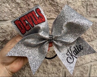 Team super glitter bow with team name/name