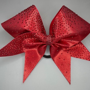 Rhinestone cheer bow - red on red