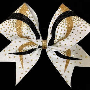 Infinity strass strik in witte glitter met zwart/gouden accenten