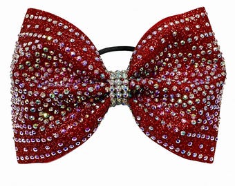 Tailless rhinestone bow on red glitter