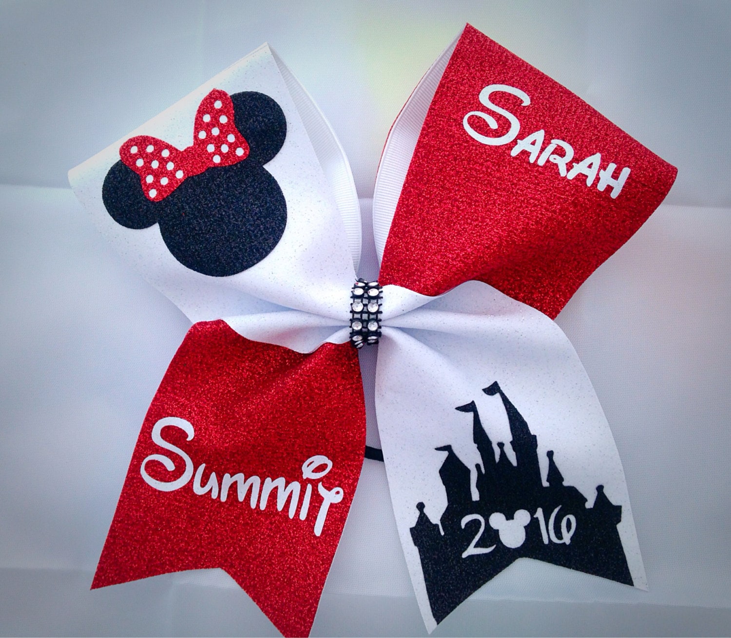Summit Bound Scatter Rhinestone Mouse Ears Cheer Sports Bra 
