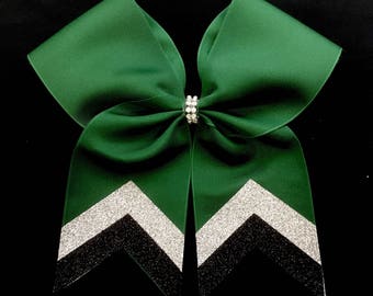 Forest Green glitter v tail bow