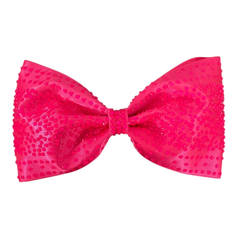 Pink Rhinestone Bow Satin and Rhinestone Cheer Bow- Hot Pink With Pink Rhinestones Tailless ...