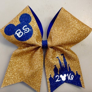 All Glitter cheer nationals bow in Gold/navy/white