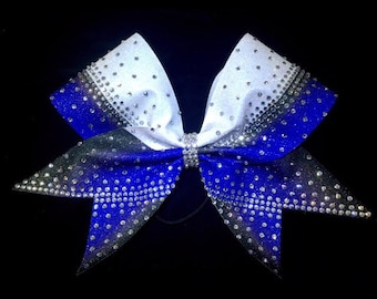 rhinestone cheer bow- ombre royal blue and black