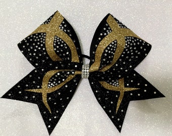Infinity Rhinestone bow in black glitter with /Gold accents