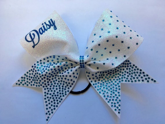 Customized Rhinestone Cheer Bow With Turquoise Teal Blue  display picture 3