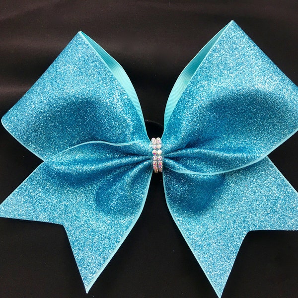 Aqua Teal Blue Super Glitter bow