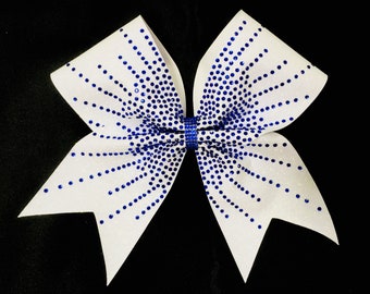 Rhinestone burst- royal blue on white glitter.  Cheer bow
