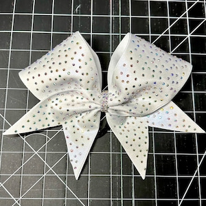 Rhinestone Cheer Bow Big white fabric rhinestone bow