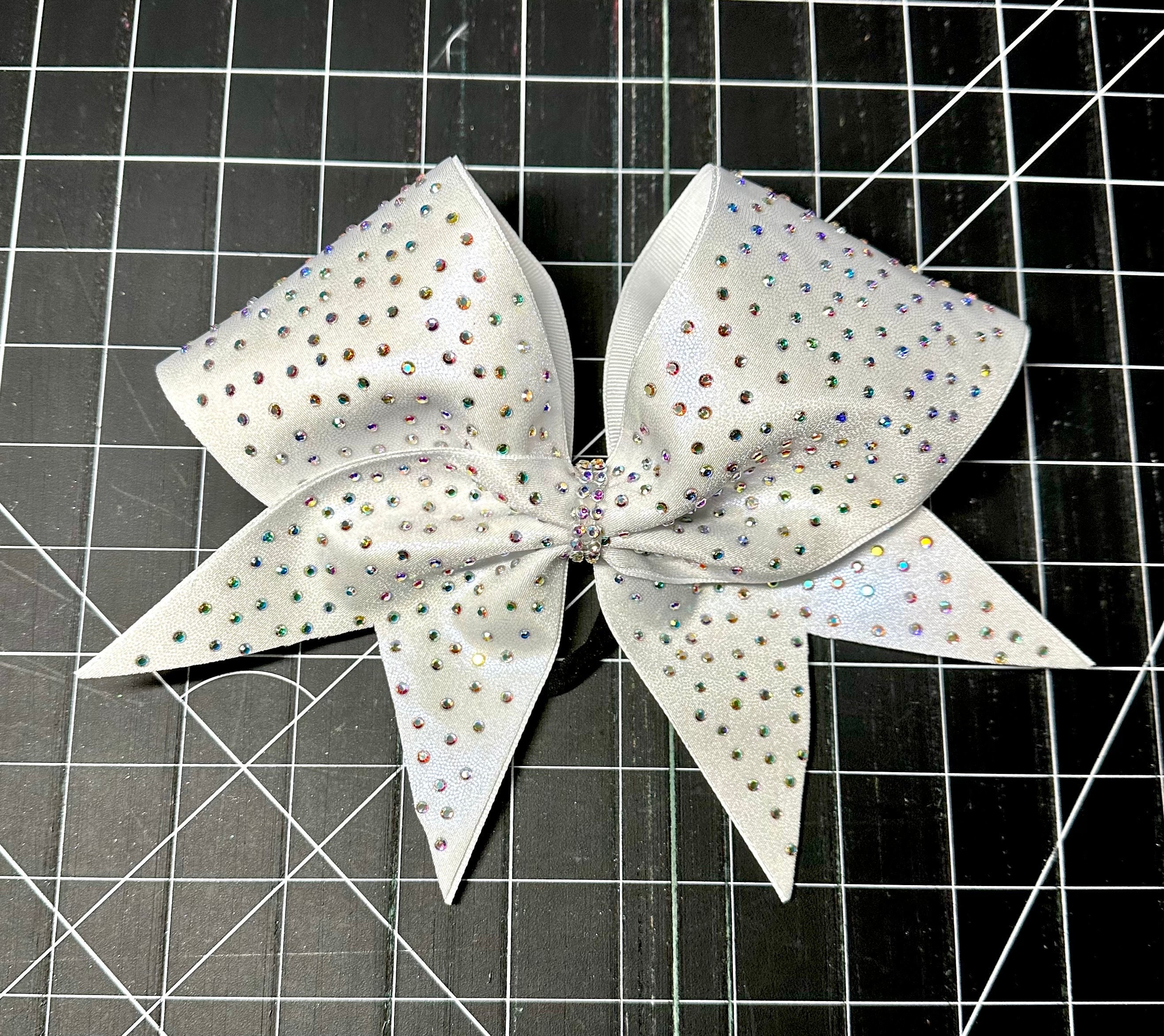 Rhinestone Cheer Bow: White Mystique Fabric, AB Rhinestones - Etsy