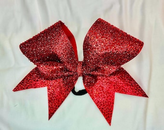 Rhinestone Cheer Bow.  Red Stones on Red Glitter