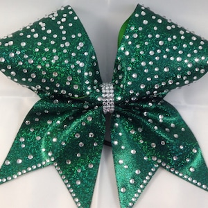 Green sparkle cheer bow with rhinestones