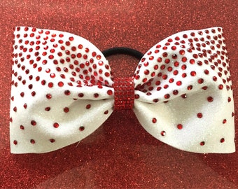 Tailless Red Waterfall bow on white mystque