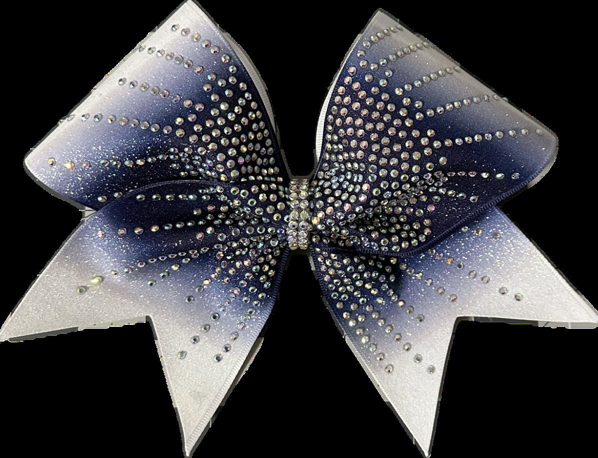 ラインストーンのチアリボン。ネイビーとホワイトのABバースト