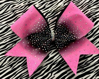 Hot Pink to black ombre rhinestone centre bow.