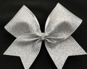Silver Cheer Bow Silver Sparkle Hair Bow Silver Bow Silver Cheerbow Silver Sequin Hair bow