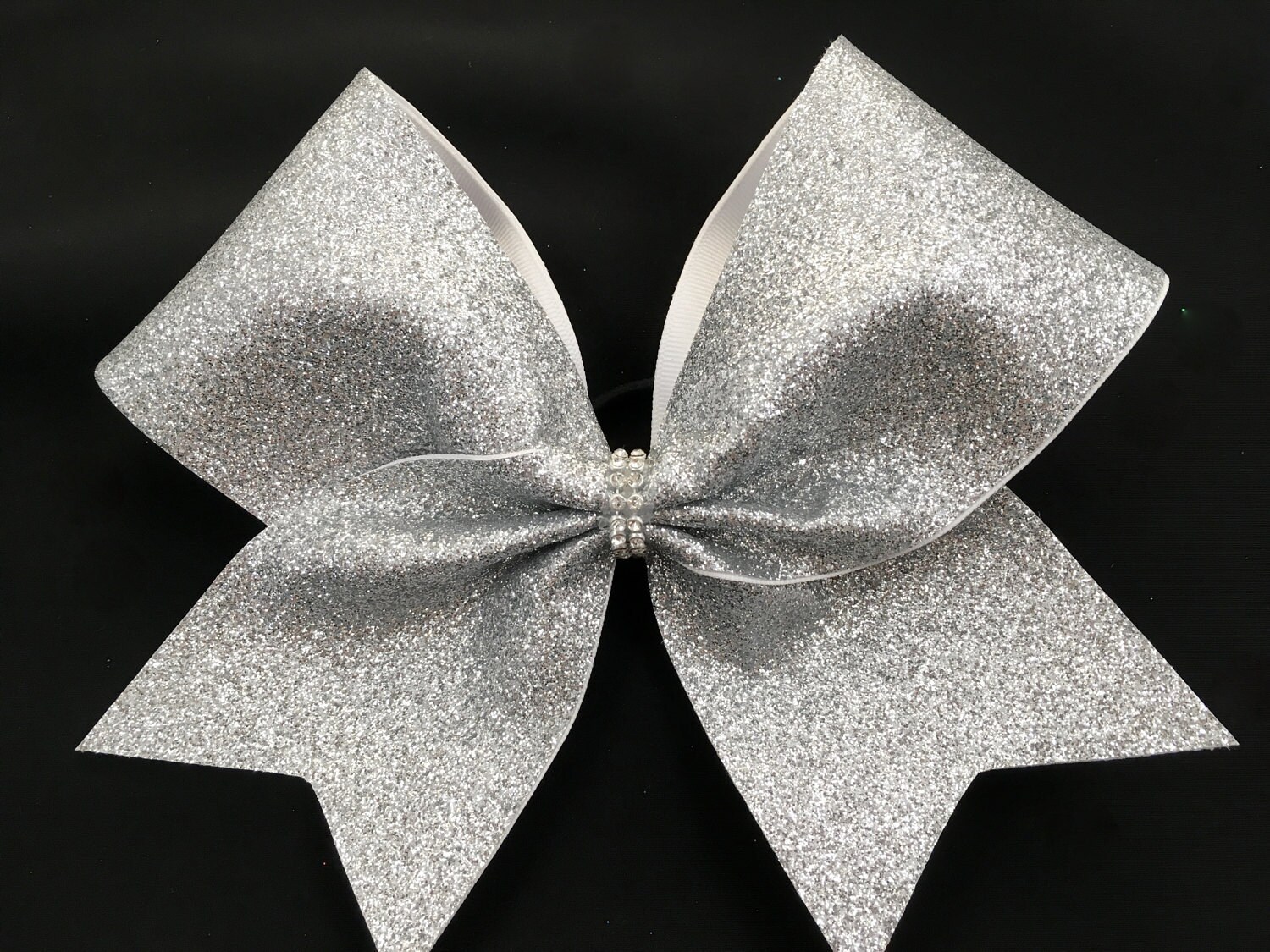 Sparkly Silver Cheer Bow Chevron Tail Glitter Cheer Bow | Not Without A Bow  main image 3