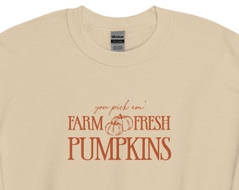 Embroidered Farm Fresh Pumpkins Unisex Sweatshirt in Multiple Colors | Cozy Fall Sweatshirt