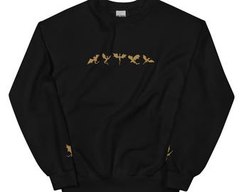 Fantasy Dragon Embroidered Sweatshirt with Dragons on Sleeves
