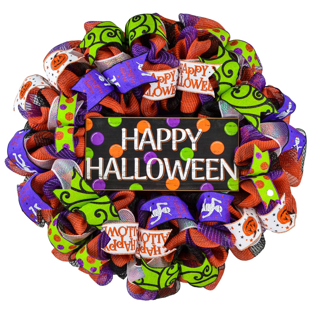 Happy Halloween Door Wreaths Mesh Outdoor Front Door Wreath Etsy