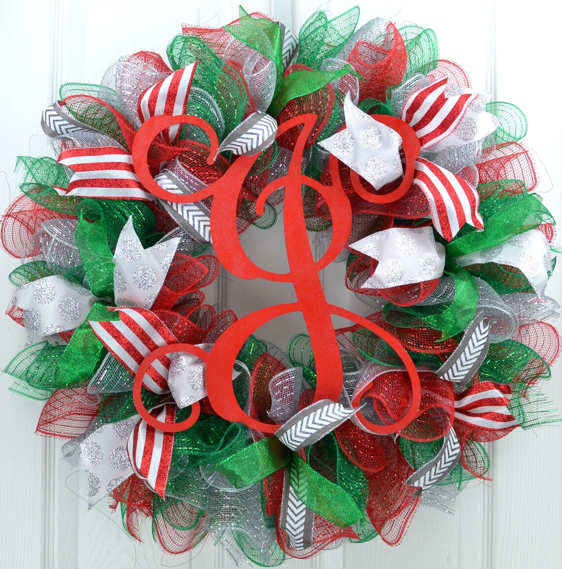 Monogram Christmas Wreath Letter Christmas Wreath Initial Etsy