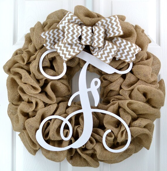 White Burlap Everyday Letter Wreath For Front Door Present For Mother S Day Bridal Shower Gift Newlywed Christmas Gift