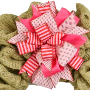 Red Pink Vday Valentine&#39;s Day Lantern Wreath Bow, Burlap Wreath Embellishment for Making Your Own