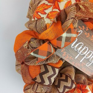 Happy Fall Wreath - Thanksgiving Deco Mesh Front Door Wreath - Brown ...