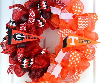 House Divided Sports Football Wreath, Man Cave Gift, Team Decor, Collegiate Basketball Decorations
