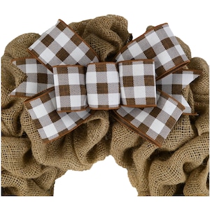 Brown and White Buffalo Plaid Add On Wreath Bow, Wreath Embellishment for Already Made Wreath, Farmhouse Extra…
