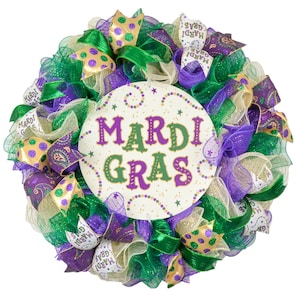 Sparkly Mardi Gras Wreath, Mardi Gras Decor, Fat Tuesday, Front Door Wreath, Louisiana Decor, Mardi Gras Decorations, Purple Gold White