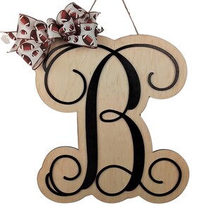 Football Door Hanger, Wooden Monogram Wreath, Letter, Initial, Monogrammed, Customized