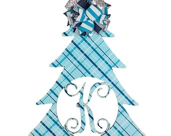 Blue Plaid Christmas Wreath, Festive Door Décor, Gifts for Grandparents, Secret Santa Ideas
