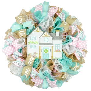 Wreath for Home Decore, Summer Wreaths for Front Door, Floral Spring Wreath, Mothers Day Gift Decor, Everyday Decoration, Pink White Blue