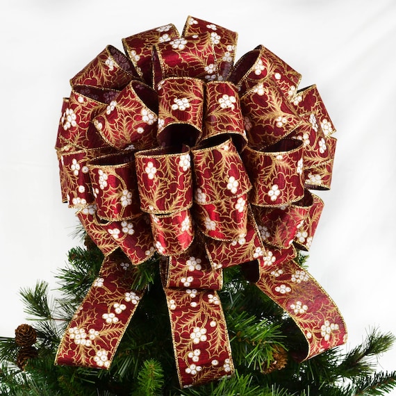 Burgundy And Gold Christmas Tree Topper Maroon Present Or Etsy